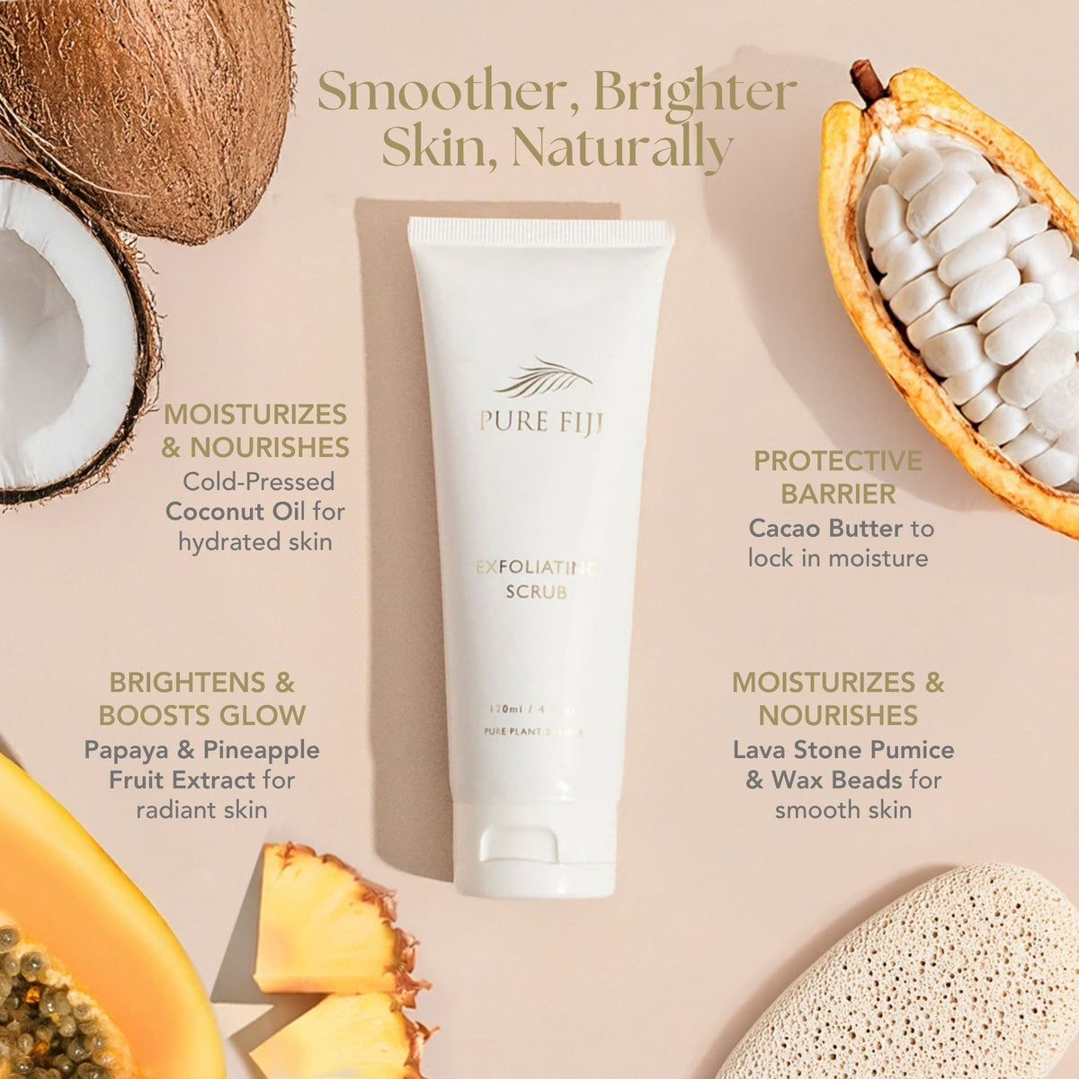 Pure Fiji Coconut Exfoliating Scrub with Papaya and Pineapple Enzyme (4oz/120ml)