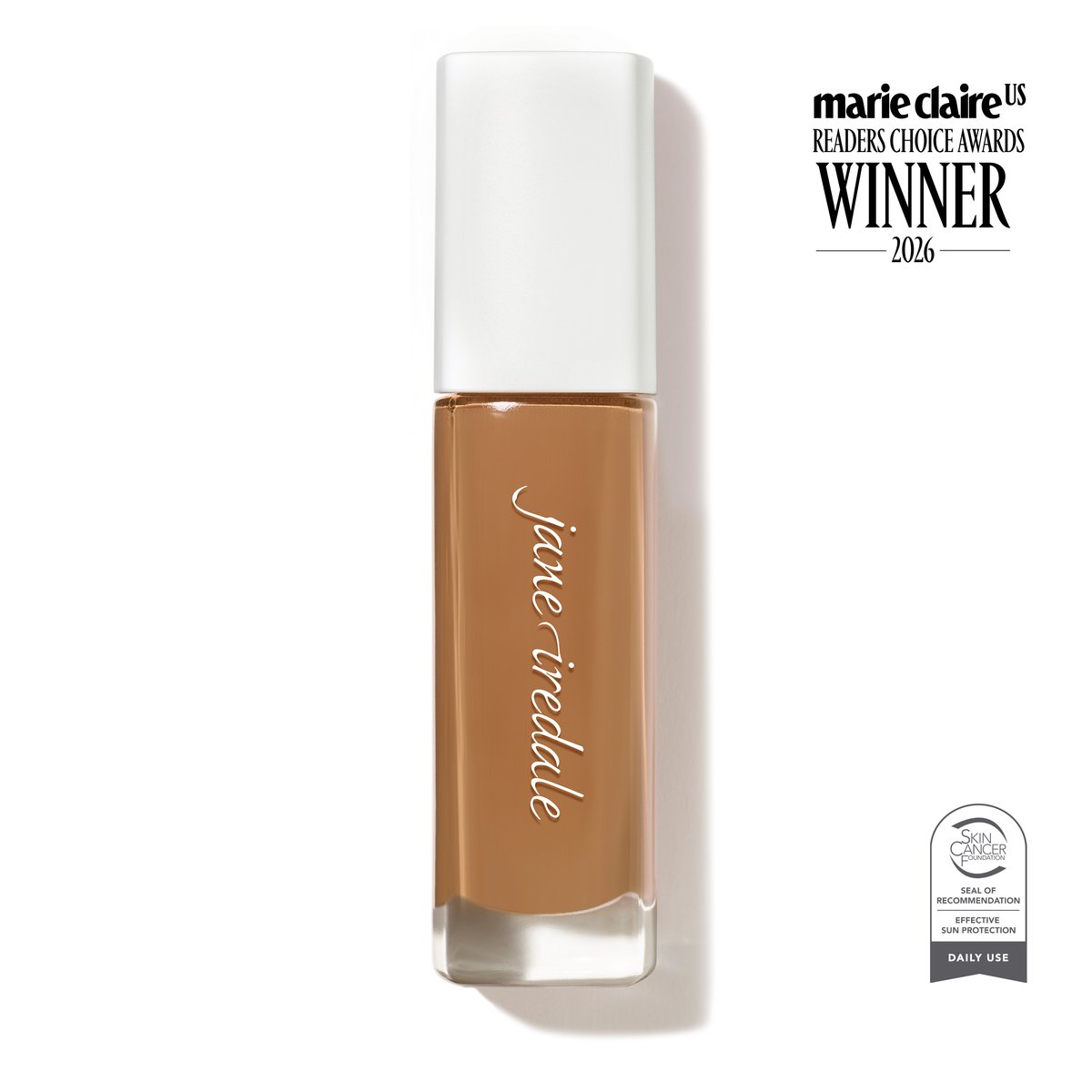 Jane Iredale Skintuition SPF 30 Radiance-Boosting Liquid Foundation, shade 58 Medium Dark, tube